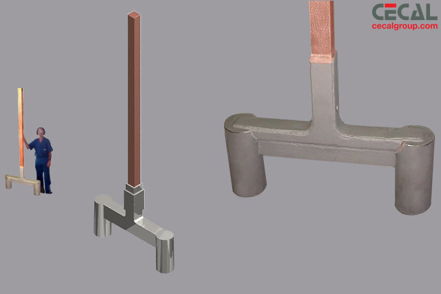 Anodic rod with copper-steel union explosion welding bonded