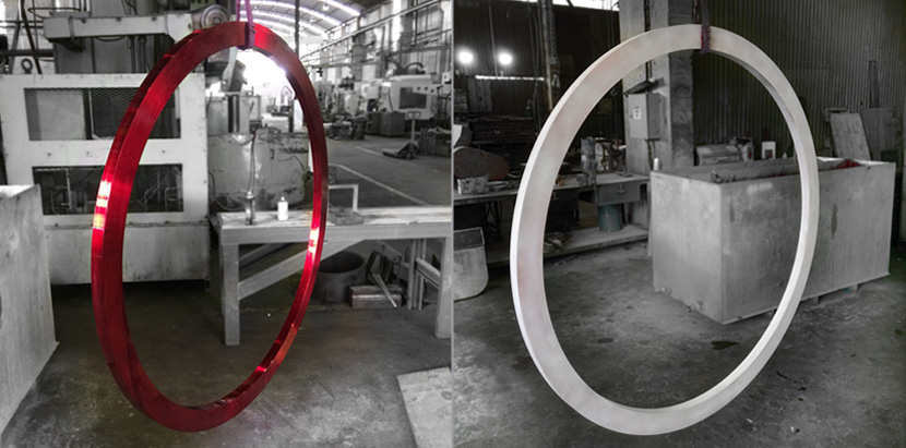 Dye penetrant test performed in a 1400mm outside diameter ring.